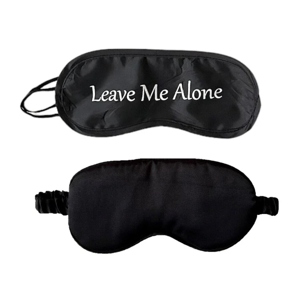 Set Of 2 Black Sleep Masks Night Cover Sleeping Silk Satin Unisex Leave Me Alone